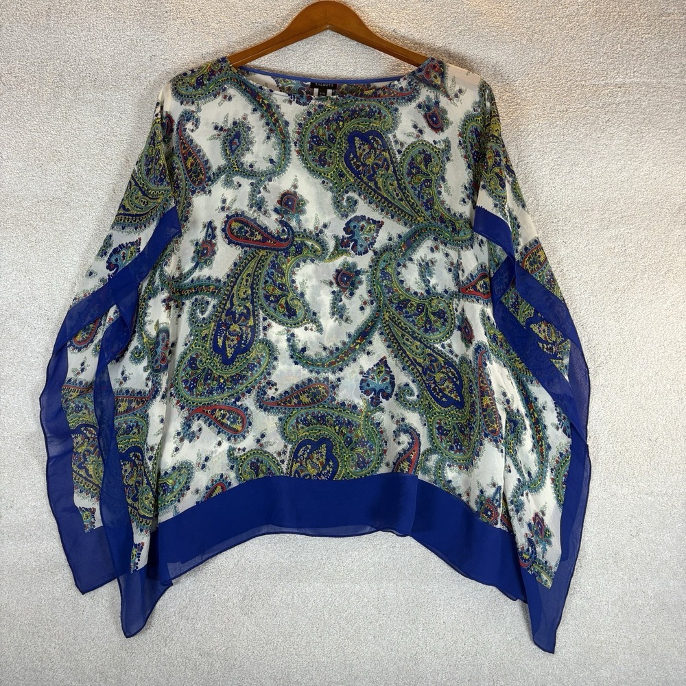 Talbots‎ Colorful Paisley Scarf Print Silk Chiffon Kimono Blouse Sz S / M